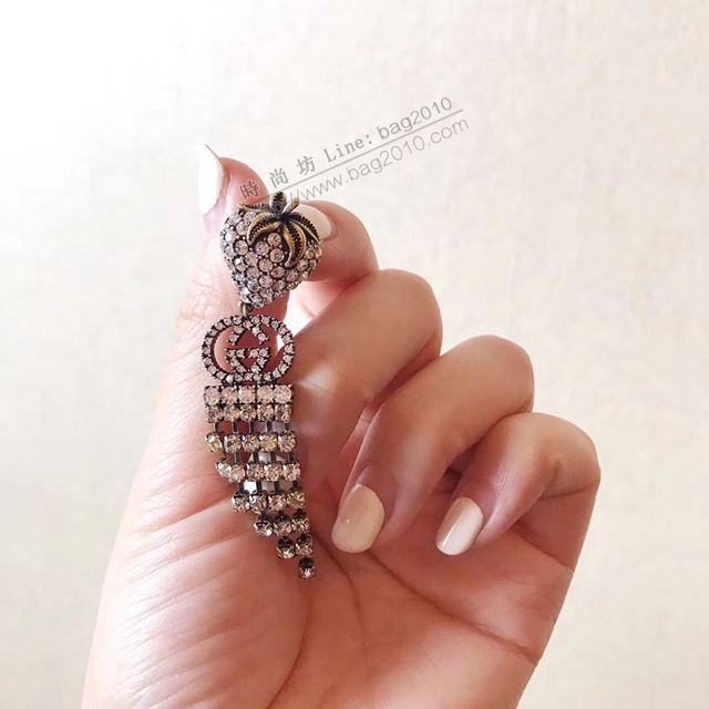 GUCCi飾品 古馳S925銀針耳環 Gucci愛心系列精緻桃心草莓 流蘇鏈條 長款耳釘  zgbq1202